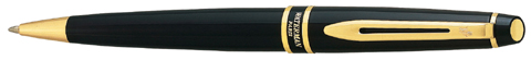 Gloss Lacquer Black Waterman Expert ballpoint with gold trim.