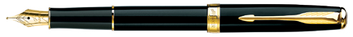 Black lacquer Parker Sonnet fountain pen with 23crt plated nib.