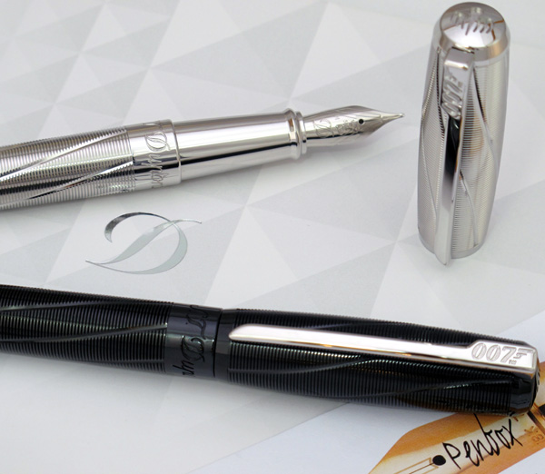S T Dupont James Bond Spectre fountain pen in palladium and black PVD.