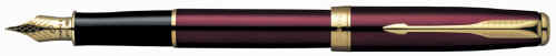 Ruby Red Lacquer Parker Sonnet fountain pen with gold trim.