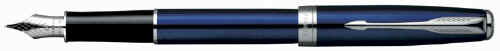 Ocean Blue Lacquer Parker Sonnet fountain pen with silver trim.
