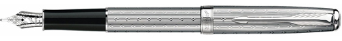 Parker Sonnet Silver Lustre fountain pen with silver trim.