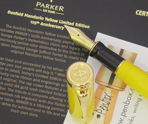 125th Anniversary Mandarin Yellow Parker Duofold fountain pen.