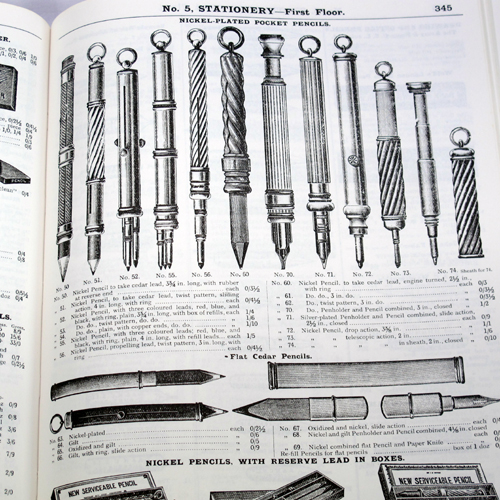 Vintage pencils illustrated in the Army and Navy Stores catalogue from 1907.