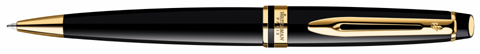 Gloss lacquer black Waterman Expert ballpoint with gold trim.