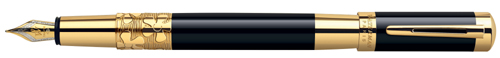 Black Lacquer Waterman Elegance fountain pen with gold trim.