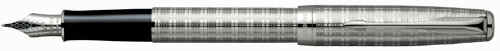 Parker Sonnet Chisseled Tartan fountain pen with silver trim.