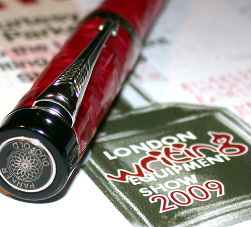 WES London Pen Show Limited Edition Flame Red Parker Duofold fountain pen.