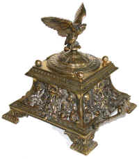 Large brass inkstand and inkwell.